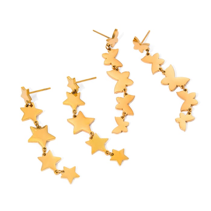 europäischer und amerikanischer grenzüberschreitender -stil, schlichter 18 karat gold-edelstahl, glatte ganze schnur, kleine schmetterlingsquasten-ohrringe, ohrschmuck für frauen h5Bild6