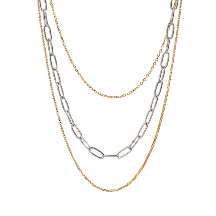 Collar de capas anular de acero inoxidable chapado en oro para mujer, serie simple, viento frío, 1 pieza h5Imagen7