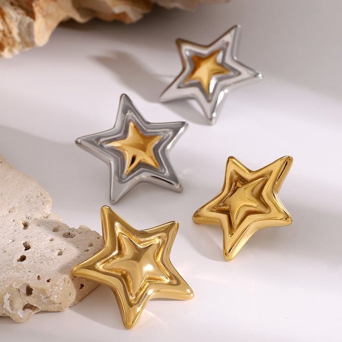 1 paar simple series style pentagramm edelstahl 18 karat vergoldet damen ohrstecker h5Bild2