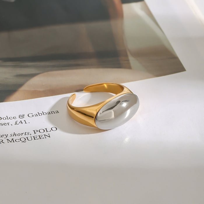 1 stück simple series  oval edelstahl gold farbe damen verstellbare ringe h5Bild5