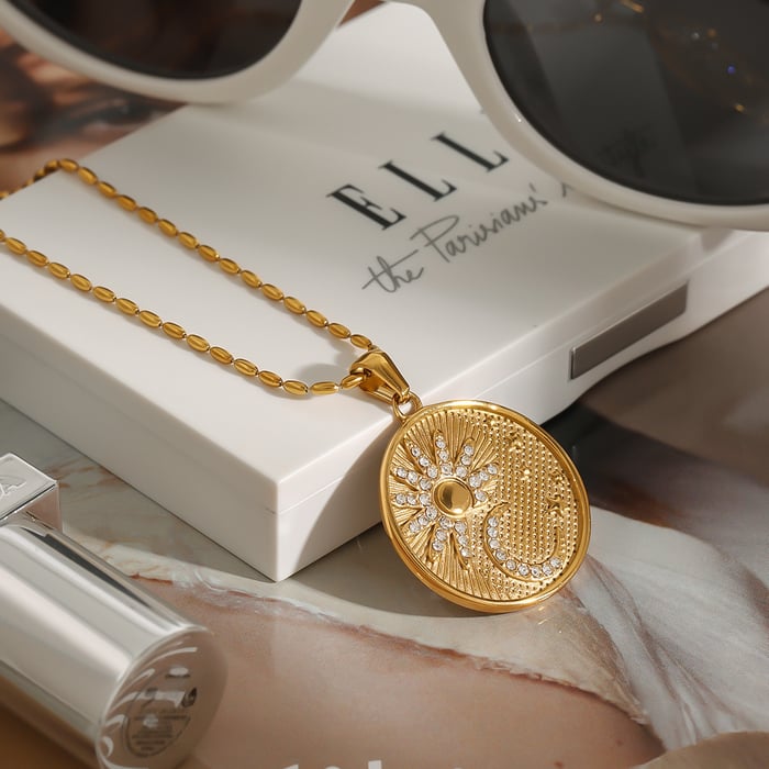 1 Piece Romantic Series Stylish Sun & Moon Pattern Stainless Steel Gold Color Women's Pendant Necklaces h5Picture4