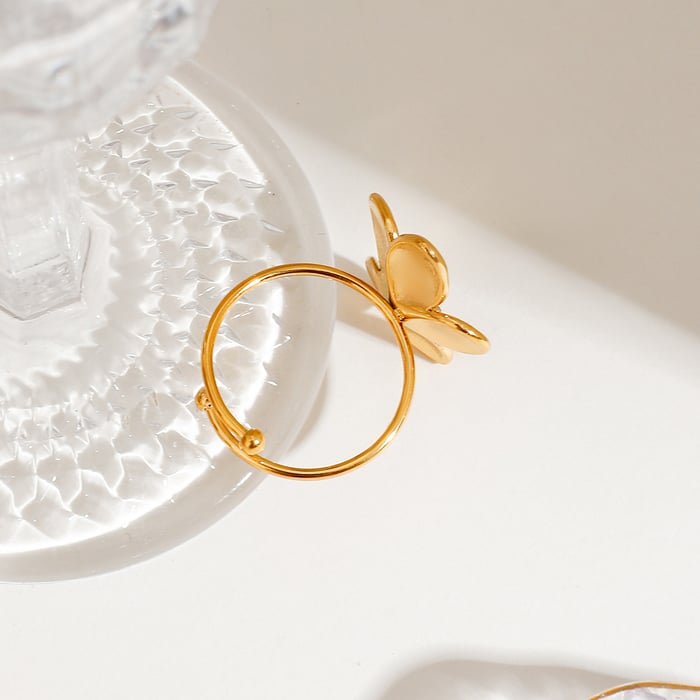 Bague ajustable en acier inoxydable couleur or pour femme, série romantique, motif fleurs de style Ins h5Image6