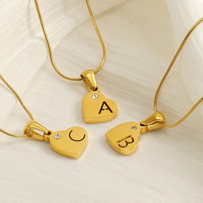 1 piece simple series simple letter stainless steel  gold plated crystal unisex pendant necklaces h5Picture2