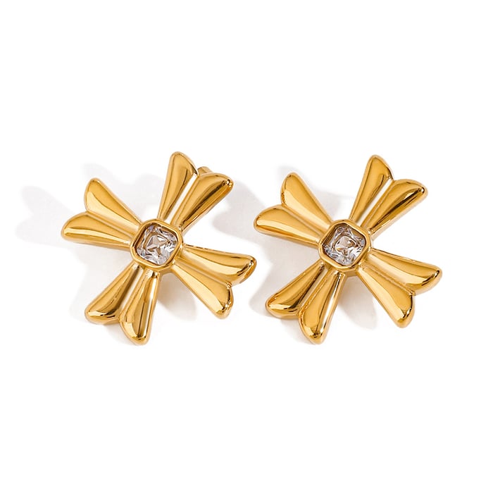 1 Pair Classic Series Exquisite Cross Shape Stainless Steel Gold Color Women's Stud Earrings h5Picture10