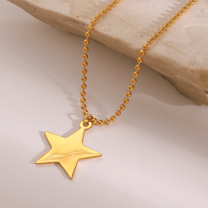 1 Piece Modern Series Daily Solid Pentagram Stainless Steel Gold Color Women's Pendant Necklaces h5Picture4