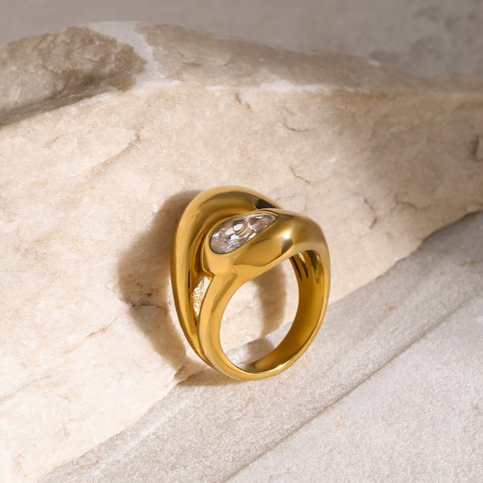 1 Piece Luxurious Series Vogue Natural Droplet Stainless Steel Gold Color Women's Single Rings h5Picture9