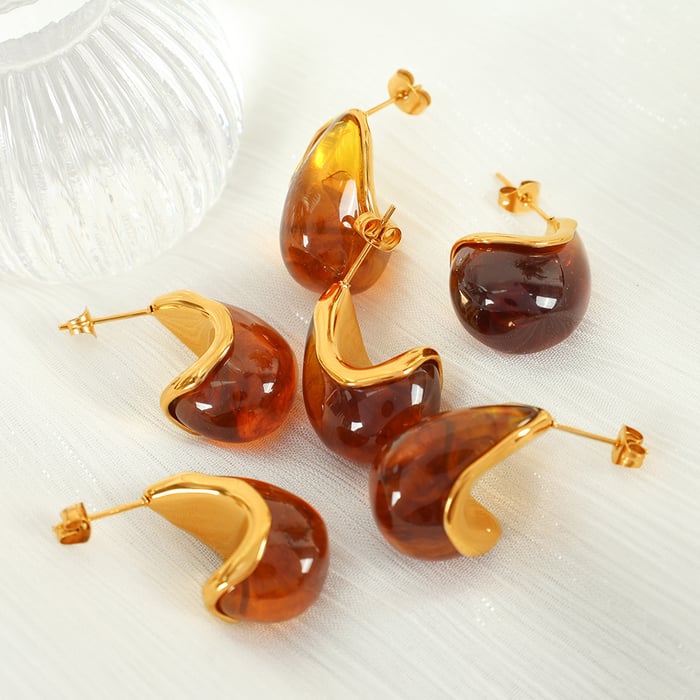 1 Paar Simple Series Retro Droplet Edelstahl 18 Karat vergoldet Damen Tropfenohrringe h5Bild4