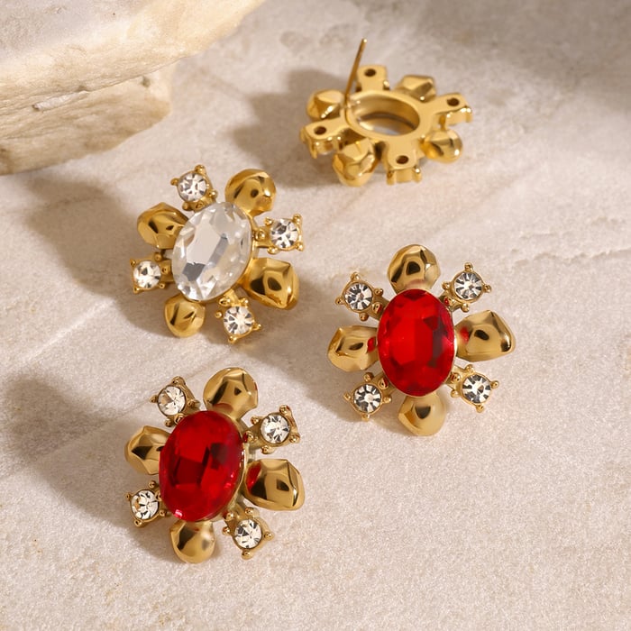 1 pair romantic series retro flower stainless steel  gold plated zircon women stud earrings h5Picture4