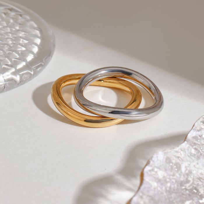 1 stück simple series style line edelstahl goldfarbene damen-einzelringe h5Bild5