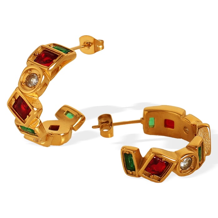1 pair simple series simple geometric stainless steel  gold plated zircon women hoop earrings h5Picture5