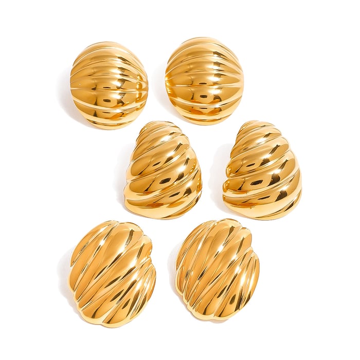 1 Pair Charming Series Exquisite Thread Stainless Steel Gold Color Women's Stud Earrings h5Picture8