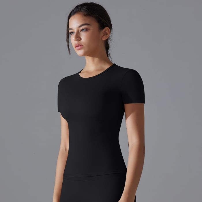 1 Piece High Elastic Skin Tight Breathable Yoga Short Sleeved Women's Sports T Shirt h5Picture9