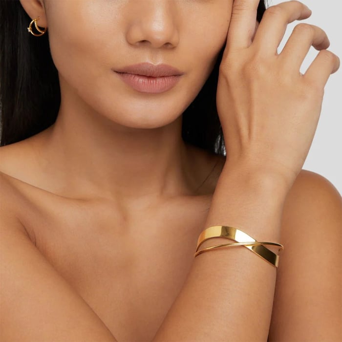 1 Piece Fascinating Series Solid Overlap Line Stainless Steel Gold Color Women's Bangles Picture3