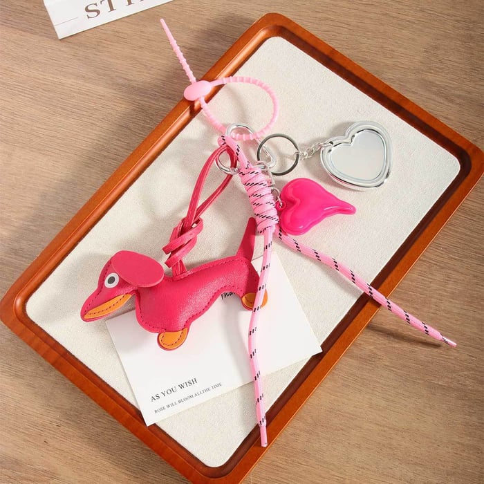 1 Piece Fashionable Series Cute Pink Wiener Dog & Mirror Rayon Women's Bag Charms h5Picture4