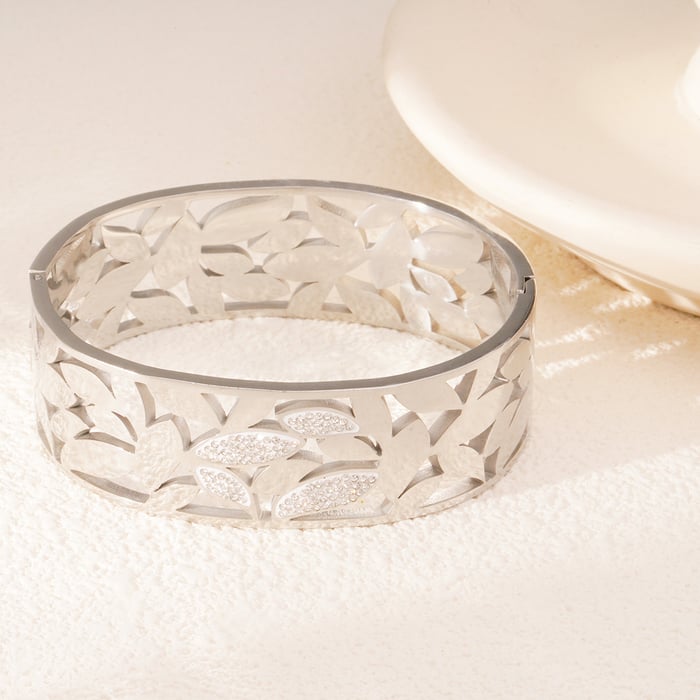 1 Piece Intricate Series Natural Leaves Stainless Steel Gold Color Women's Bangles h5Picture6