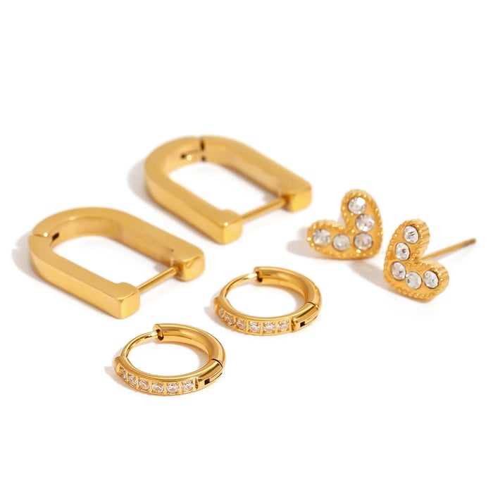 1 Set Einfaches Herz Edelstahl Goldfarben Damen Ohrringe Set h5Bild5
