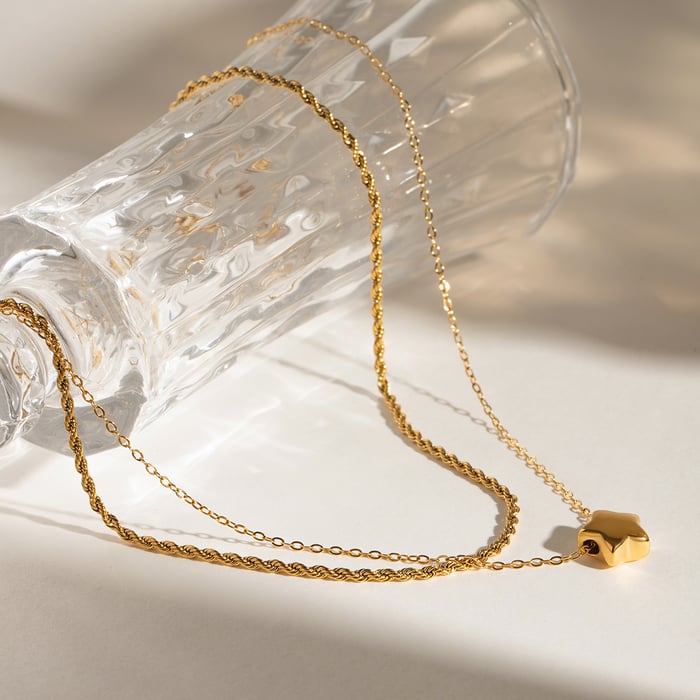 1 piece simple series simple pentagram stainless steel  gold plated women layered necklaces h5Picture4