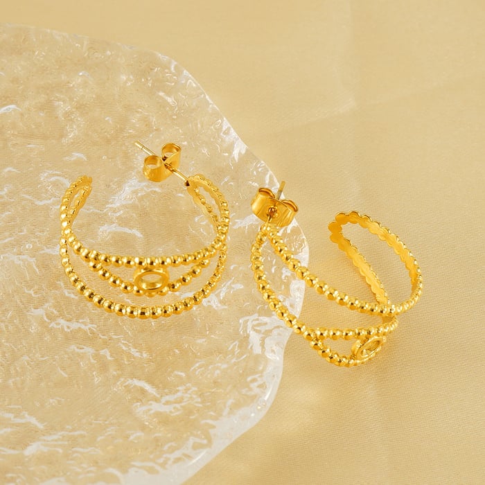 1 pair simple series daily geometric titanium steel  gold plated women hoop earrings h5Picture4
