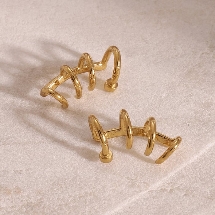 1 Paar Simple Series Retro Geometrischer Edelstahl 18 Karat vergoldete Damen-Clip-On-Ohrringe h5Bild4