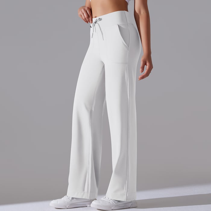 1 Piece Solid Colored High End Elastic Loose  Casual Women's Sports Long Pants h5Picture4