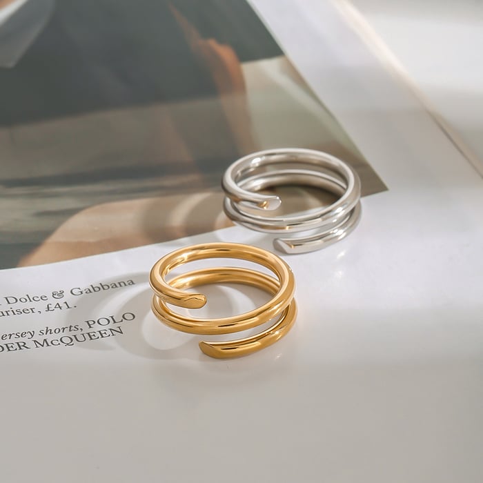 1 Stück Simple Series High-End-Kreis Edelstahl Goldfarbene Damen-Einzelringe h5Bild4