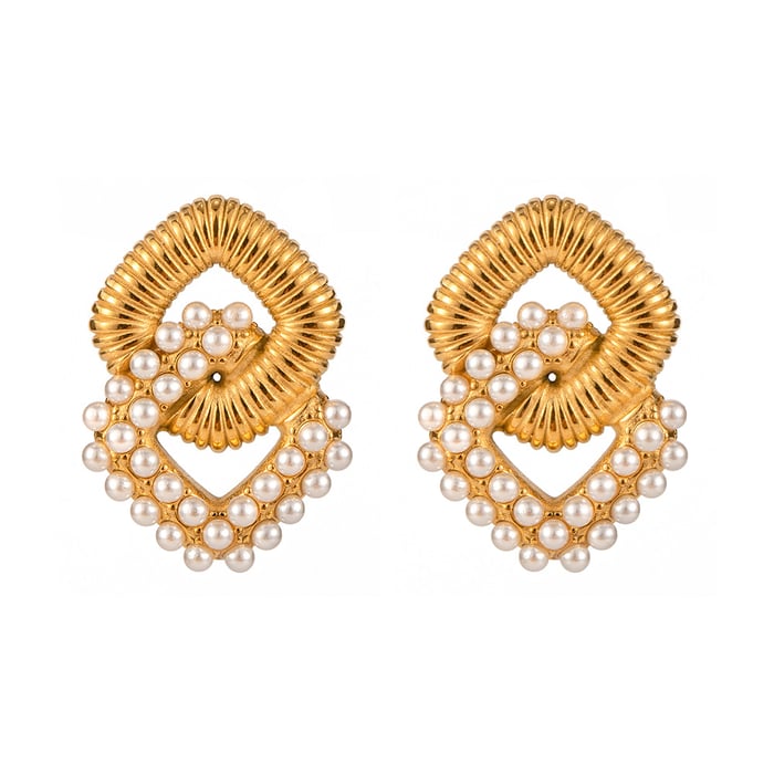 1 pair classic series elegant geometric stainless steel  gold plated artificial pearl women drop earrings h5Picture6
