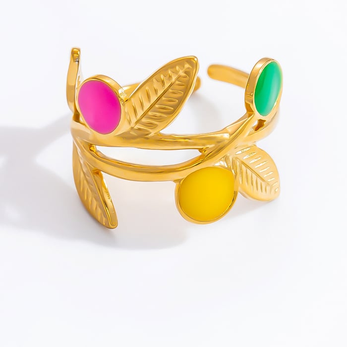 1 Stück Romantische Serie Natürliche Pflanze Edelstahl Gold Farbe Damen verstellbare Ringe h5Bild6