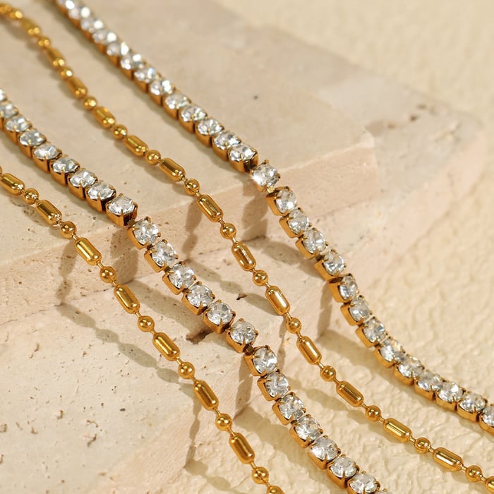 1 piece luxurious series simple geometric stainless steel  gold plated zircon women beaded necklaces h5Picture3