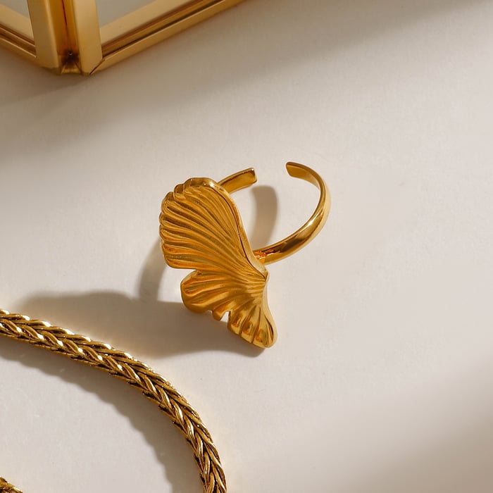 1 Stück Romantische Serie Natürliche Pflanze Edelstahl Gold Farbe Damen verstellbare Ringe h5Bild8