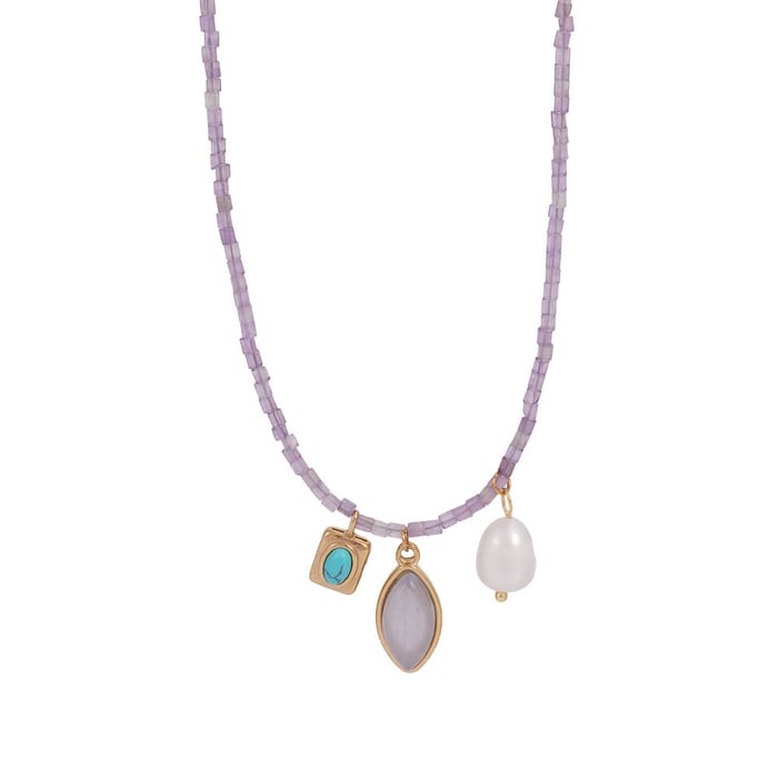 1 Piece Gorgeous Series Sweet Leaf Shape Colorful Natural Stone Stainless Steel Women's Beaded Necklaces h5Picture6