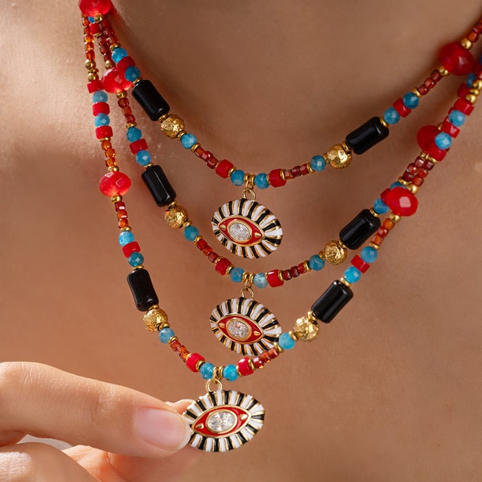 1 Piece Radiant Series Retro Chic Eye Stainless Steel Gold Color Women's Beaded Necklaces h5Picture4