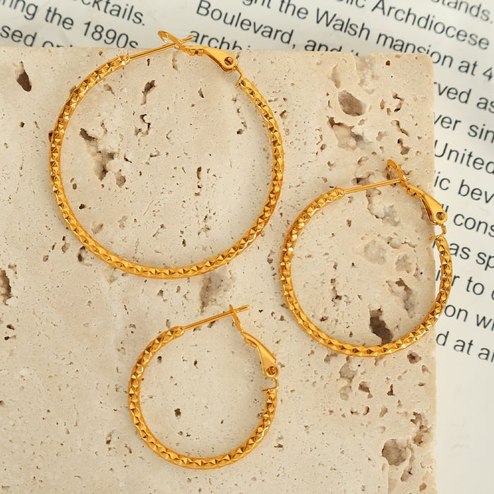 1 pair simple series classic solid color stainless steel  gold color plated women's hoop earrings h5Picture4