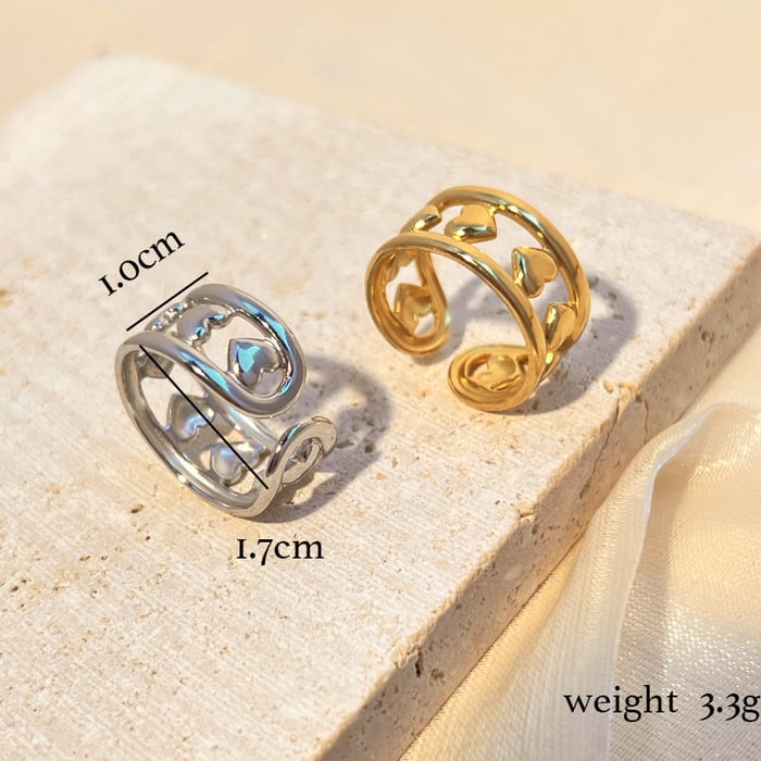 1 Stück Classic Series Retro Herz Edelstahl Gold Farbe Damen verstellbare Ringe h5Bild6