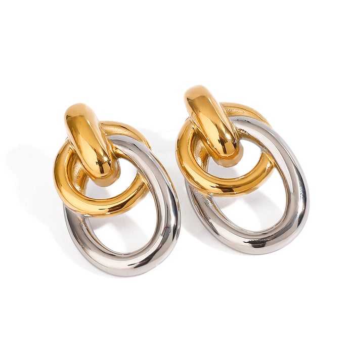 1 Pair Exquisite Series Casual Annular Stainless Steel Gold & Silver Color Women's Stud Earrings h5Picture6