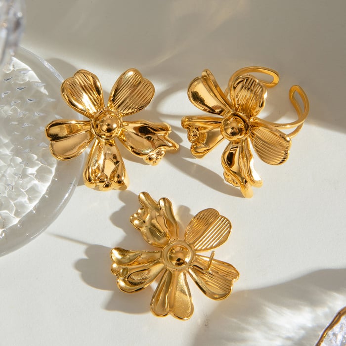 1 pair stylish classic style flower shape stainless steel  gold plated inlay artificial pearl women earrings set h5Picture4