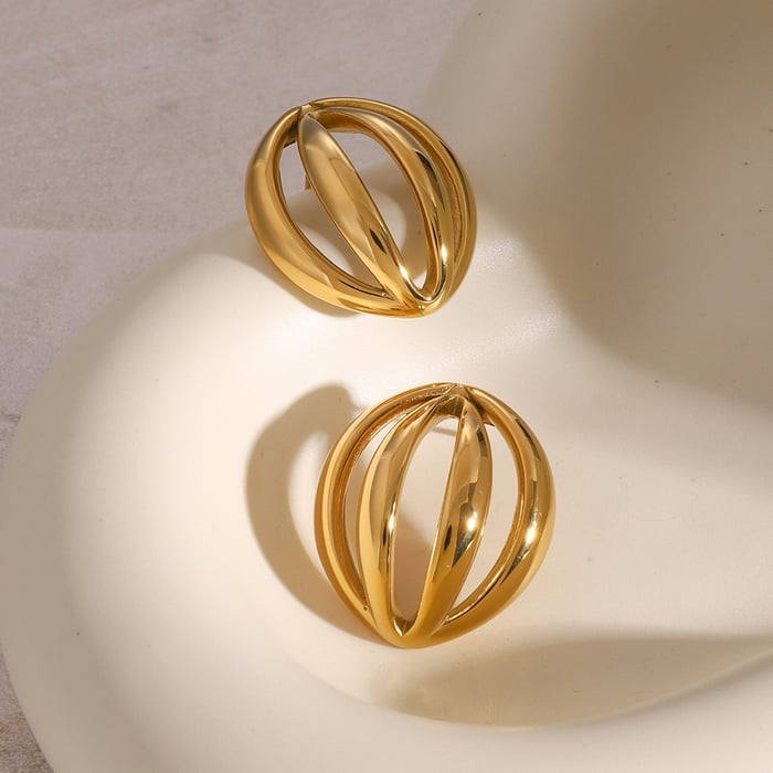 1 pair simple series simple geometric stainless steel  gold plated women stud earrings h5Picture4