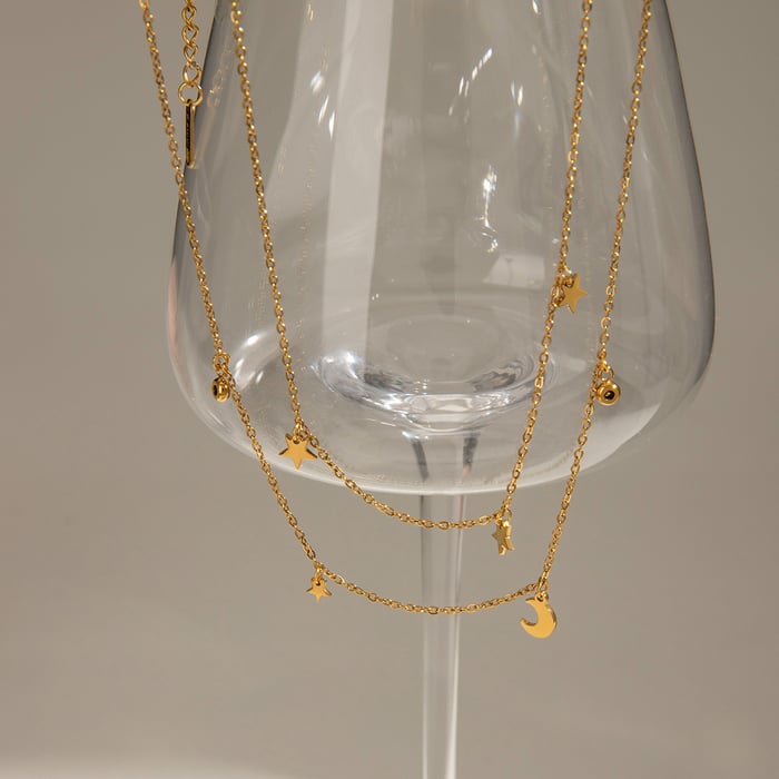 1 piece simple series elegant sun/moon stainless steel  gold plated rhinestone women layered necklaces h5Picture3