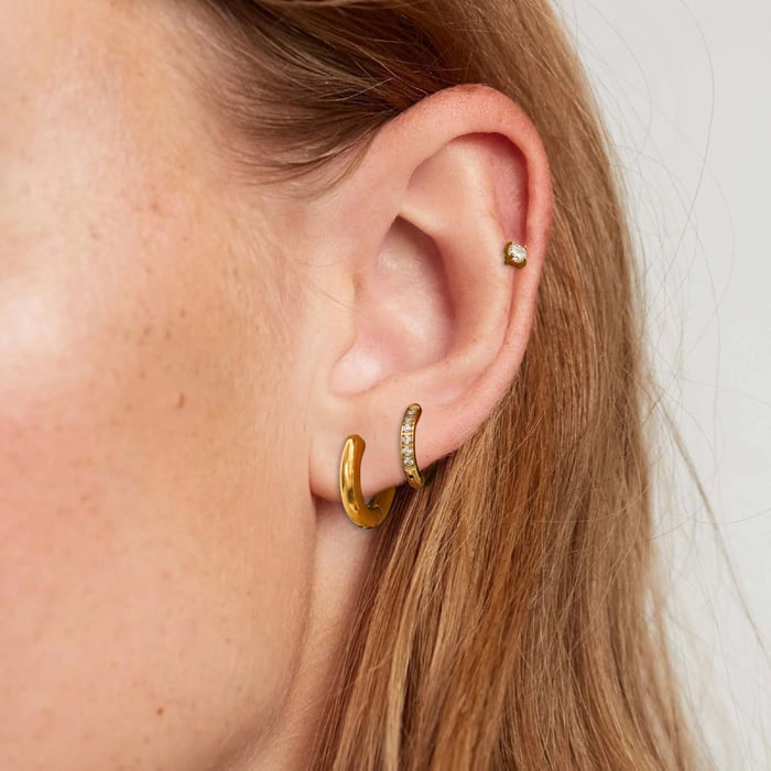 1 pair simple series  round stainless steel  gold plated rhinestone women earrings set h5Picture5