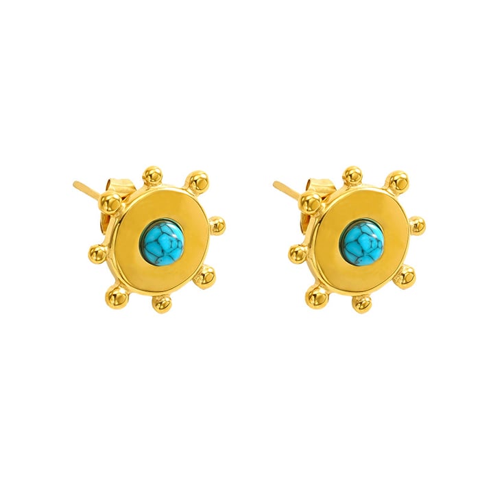 1 pair simple retro style geometric shape stainless steel  gold plated inlay turquoise women's stud earrings h5Picture7
