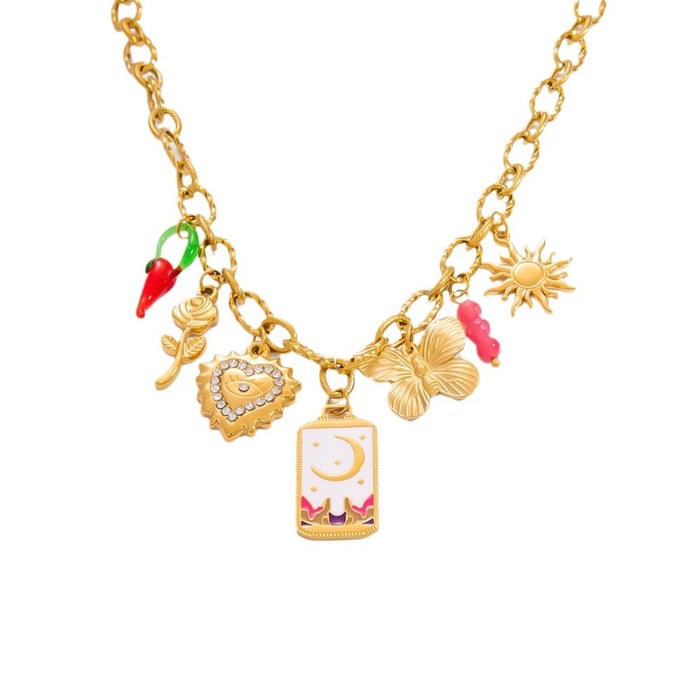 1 piece romantic series elegant heart stainless steel  gold color plated glass women's pendant necklaces h5Picture7