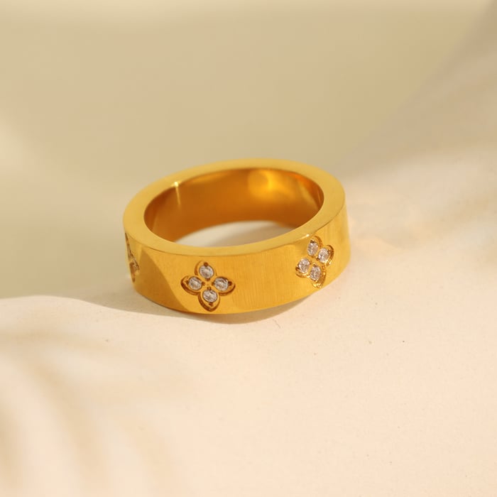 1 pair classic series chic geometric titanium steel  gold color plated zircon women's single rings Picture4