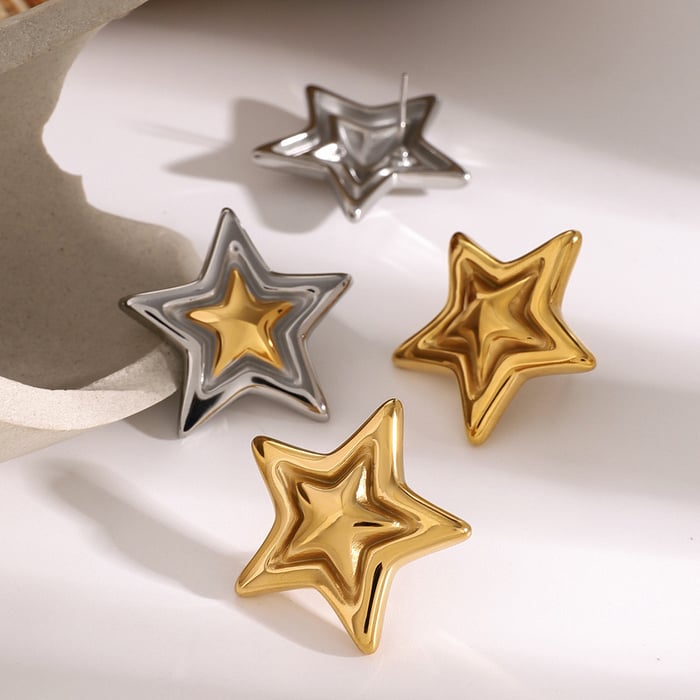 1 paar simple series style pentagramm edelstahl 18 karat vergoldet damen ohrstecker h5Bild3