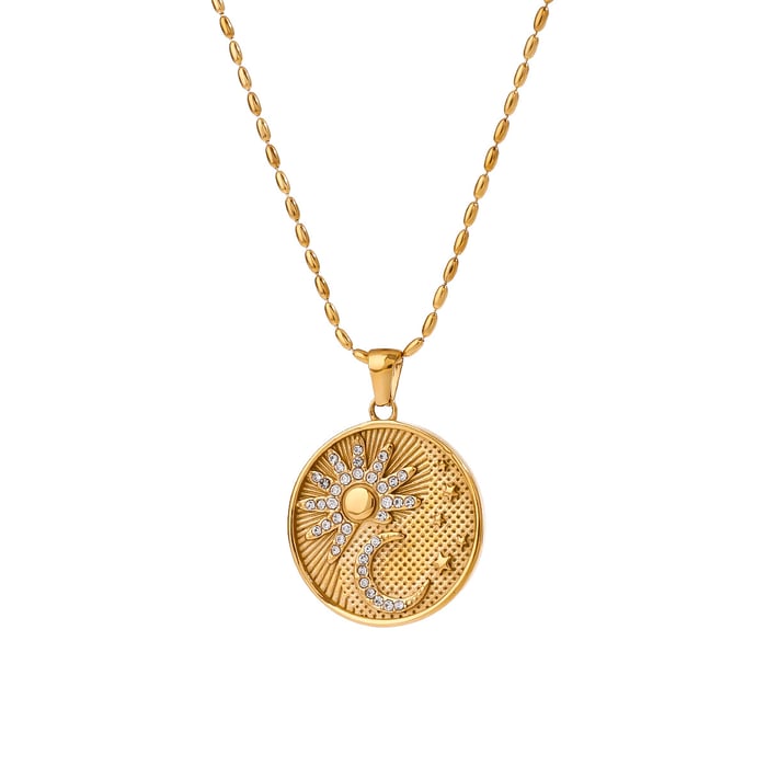 1 Piece Romantic Series Stylish Sun & Moon Pattern Stainless Steel Gold Color Women's Pendant Necklaces h5Picture6