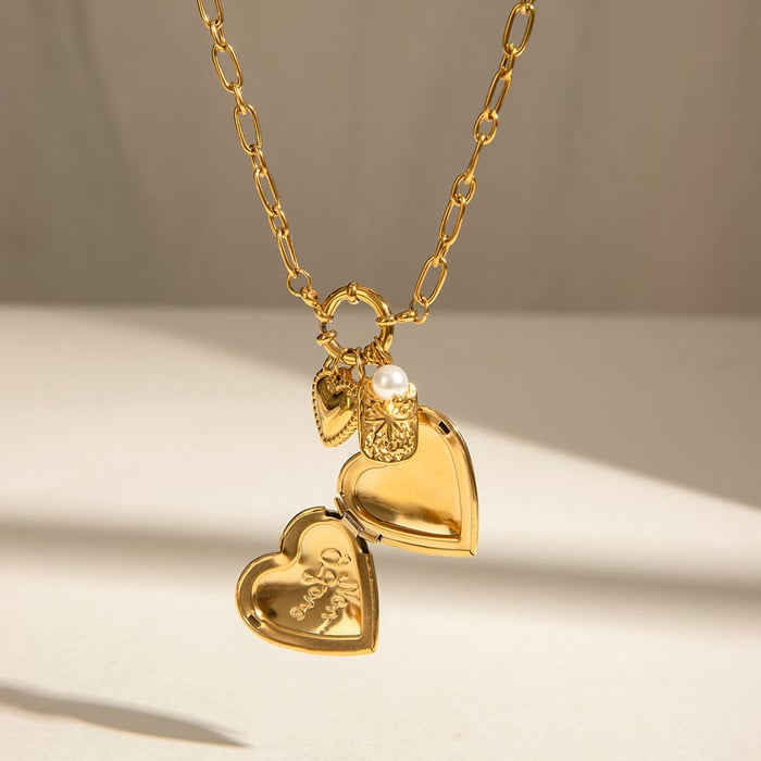 1 Piece Classic Series Fashionable Heart Shape Stainless Steel Gold Color Women's DIY Pendant Necklaces h5Picture5