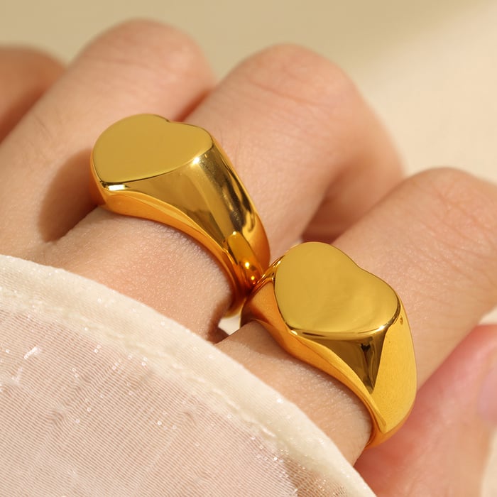 1 pair simple series simple heart stainless steel  gold plated women single rings h5Picture5