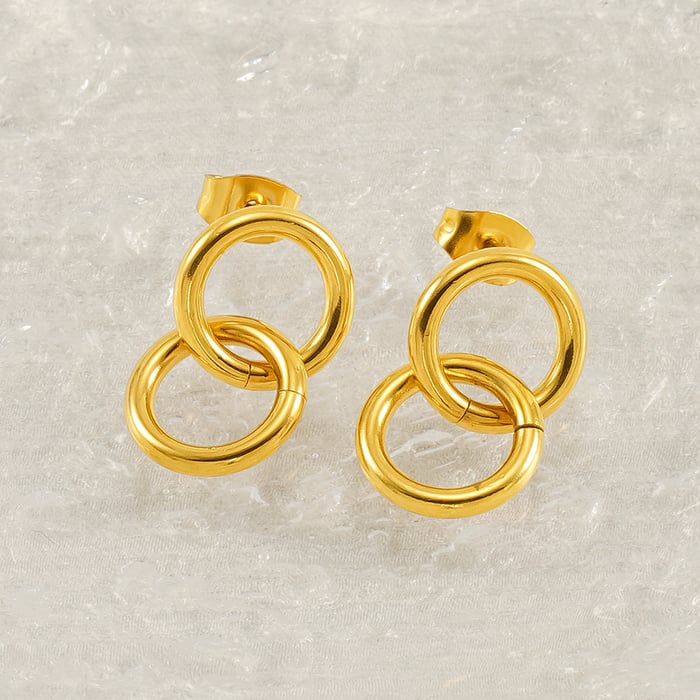 1 pair retro daily style twist shape stainless steel  gold plated women's stud earrings h5Picture6