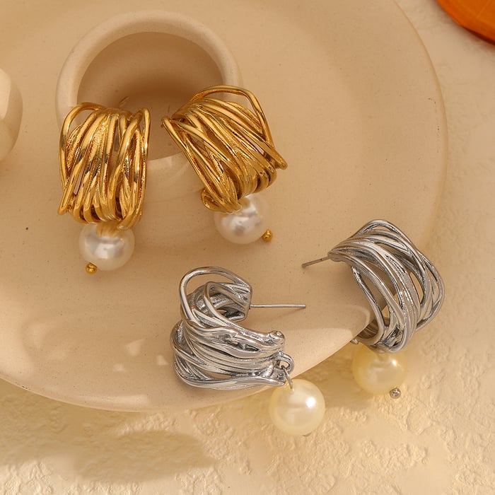 1 pair classic series retro line  gold plated women stud earrings h5Picture3