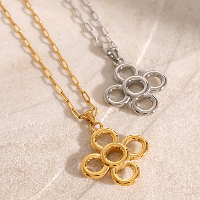 1 Stück Simple Series Retro Flower Edelstahl 18 Karat vergoldet Damen-Halsketten mit Anhänger h5Bild4