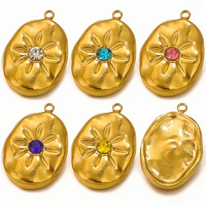1 Paar einfache Serie elegante Blume Edelstahl 18 Karat vergoldet Strass Damen Anhänger h5Bild6