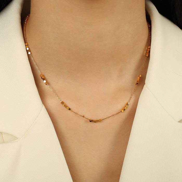 1 Piece Simple Series Minimalist Solid Color Cubic Titanium Steel Gold Color Women's Chain Necklaces h5Picture5